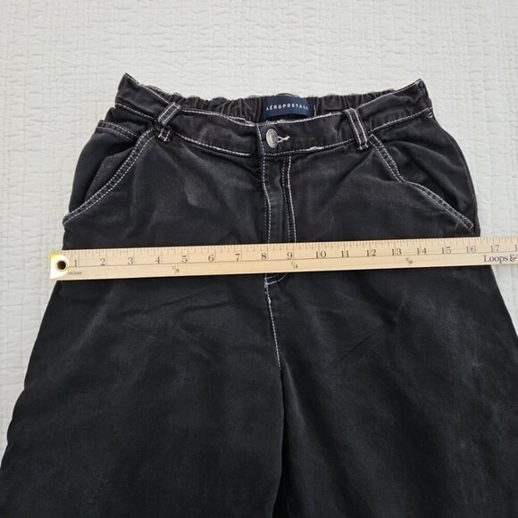 Aeropostale Carpenter Wide Leg Baggy Pants Women's Small Black Elastic Waist EUC - Picture 6 of 14